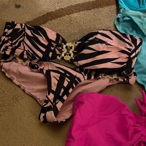 Victoria's Secret Peach and Black Bikini with Gold Details